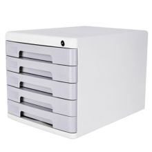 得力 9779 带锁五层抽屉式桌面文件柜 浅灰色 （单位：个）