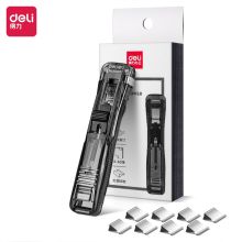 得力(deli) 33183 办公装订推夹器套装(推夹器+60枚补充夹) 透明黑（单位：套）