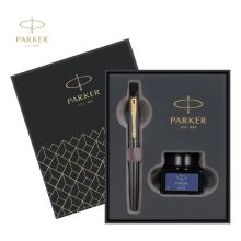 派克 PARKER 威雅XL经典黑金夹墨水笔+30ml深灰小墨水礼盒套装