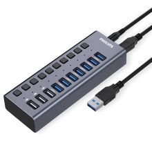 飞利浦 PHILIPS SWR1531B/93 USB3.0分线器 高速扩展一拖十多接口 带12V4A电源适配器