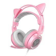 硕美科 SOMIC G951 Pink 头戴式游戏耳机 少女粉色猫耳朵 USB7.1声道