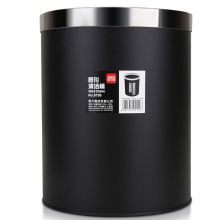 得力 9199 1.28kg 垃圾桶 耐用带压圈不锈钢 黑色 (单位:个)