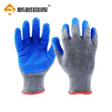 新越昌晖 劳保手套 耐磨防滑手套涂掌浸胶挂胶手套线纱皱纹防油透气工地工作防护手套12副（蓝沙灰）B11434
