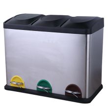 科力邦 KB1083 不锈钢垃圾桶双桶分类垃圾桶大号带盖脚踏式60L 银色 （单位：个）