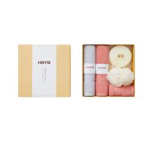 HOYO  纯棉毛浴巾礼盒 洗护套装 （毛巾2条+方巾1条+浴花1个+海绵1块）YC 5件套