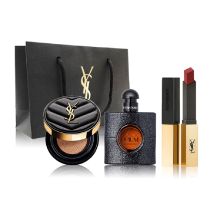圣罗兰/YSL 小金条口红黑色奥飘茗明彩轻垫粉底 彩妆套装 YC 30ml+2
